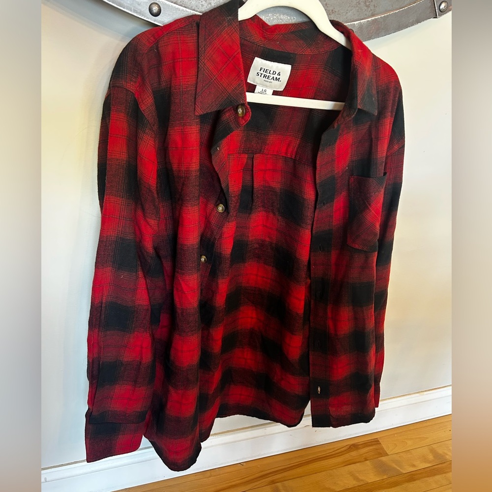 Field And Stream Mens Large Red Buffalo Plaid Flannel Button Up Lumberjack